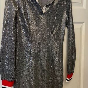 Fashion Nova Silver Sequin Long Sleeve Dress